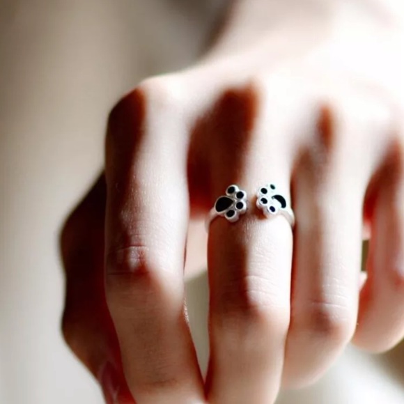 🐾 S 925 Trendy Pet Dog Cat Print Silver Ring 🐾 - Picture 3 of 4